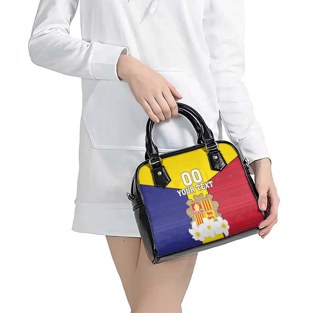 Custom Andorra Coat Of Arms Shoulder Handbag Narcissus Poeticus Flowers Flag Style