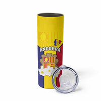Custom Andorra Coat Of Arms Skinny Tumbler Narcissus Poeticus Flowers Flag Style