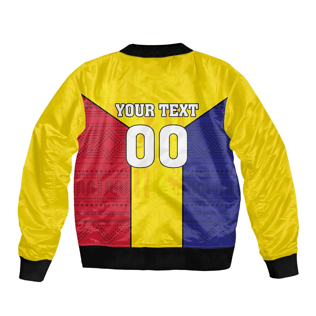 Custom Andorra Coat Of Arms Sleeve Zip Bomber Jacket Narcissus Poeticus Flowers Flag Style