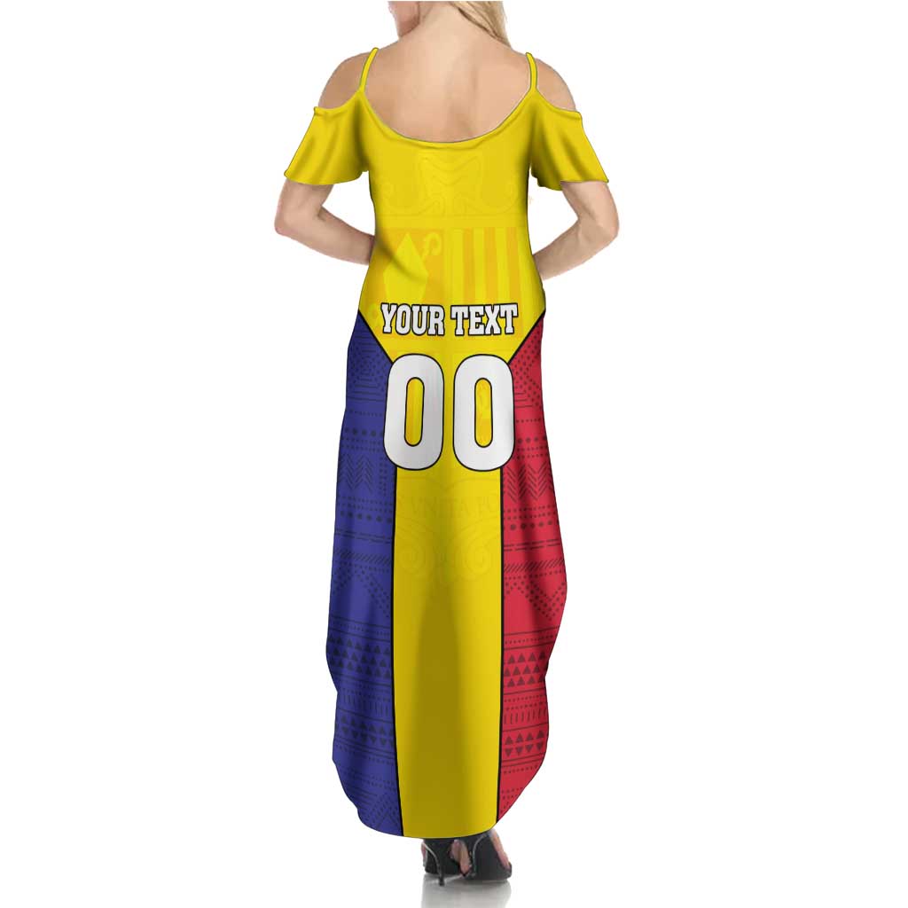 Custom Andorra Coat Of Arms Summer Maxi Dress Narcissus Poeticus Flowers Flag Style