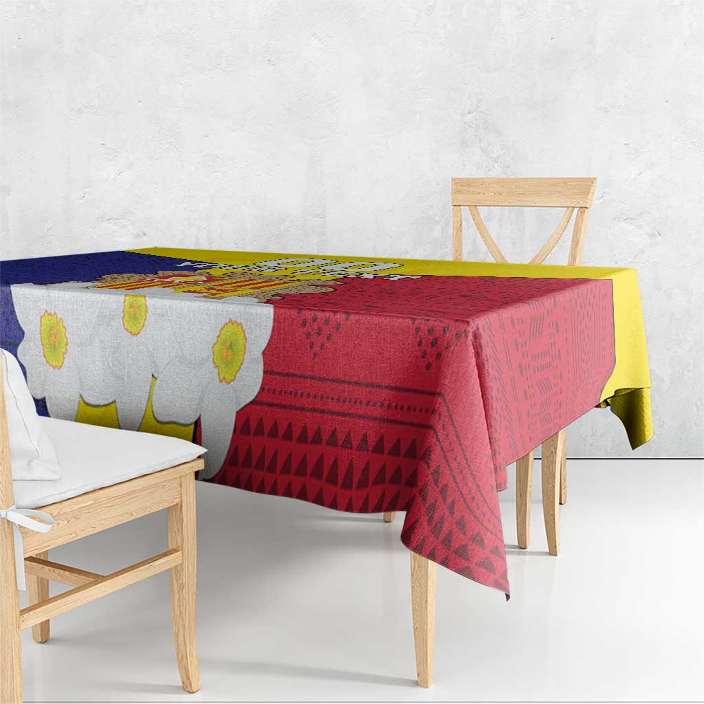 Custom Andorra Coat Of Arms Tablecloth Narcissus Poeticus Flowers Flag Style