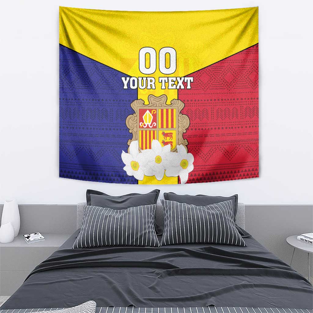 Custom Andorra Coat Of Arms Tapestry Narcissus Poeticus Flowers Flag Style
