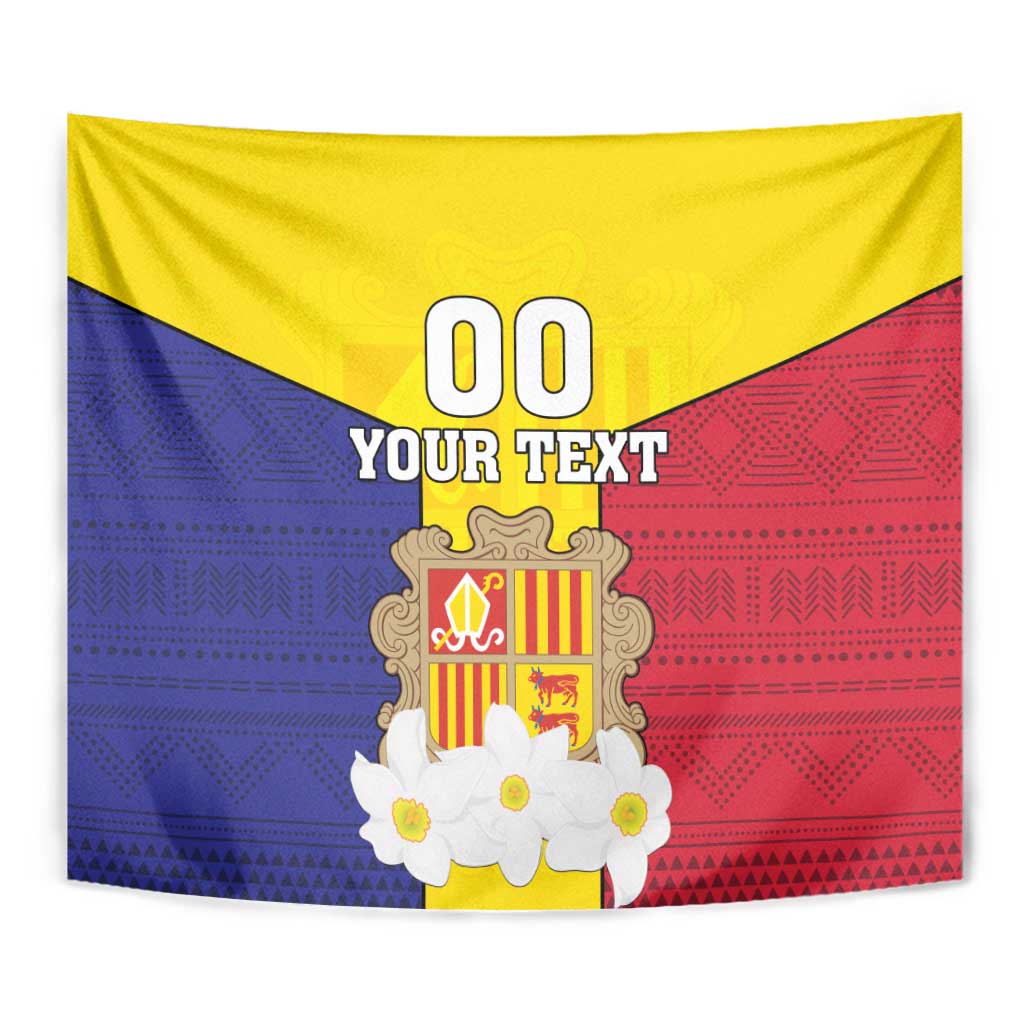 Custom Andorra Coat Of Arms Tapestry Narcissus Poeticus Flowers Flag Style