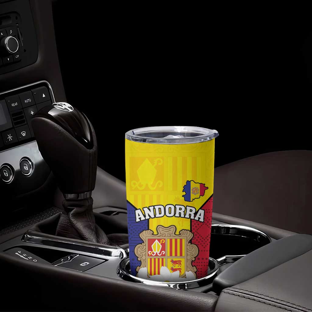Custom Andorra Coat Of Arms Tumbler Cup Narcissus Poeticus Flowers Flag Style