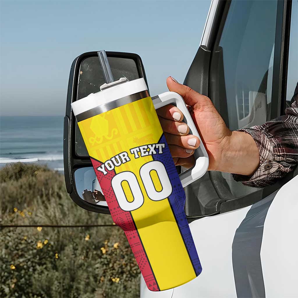 Custom Andorra Coat Of Arms Tumbler With Handle Narcissus Poeticus Flowers Flag Style