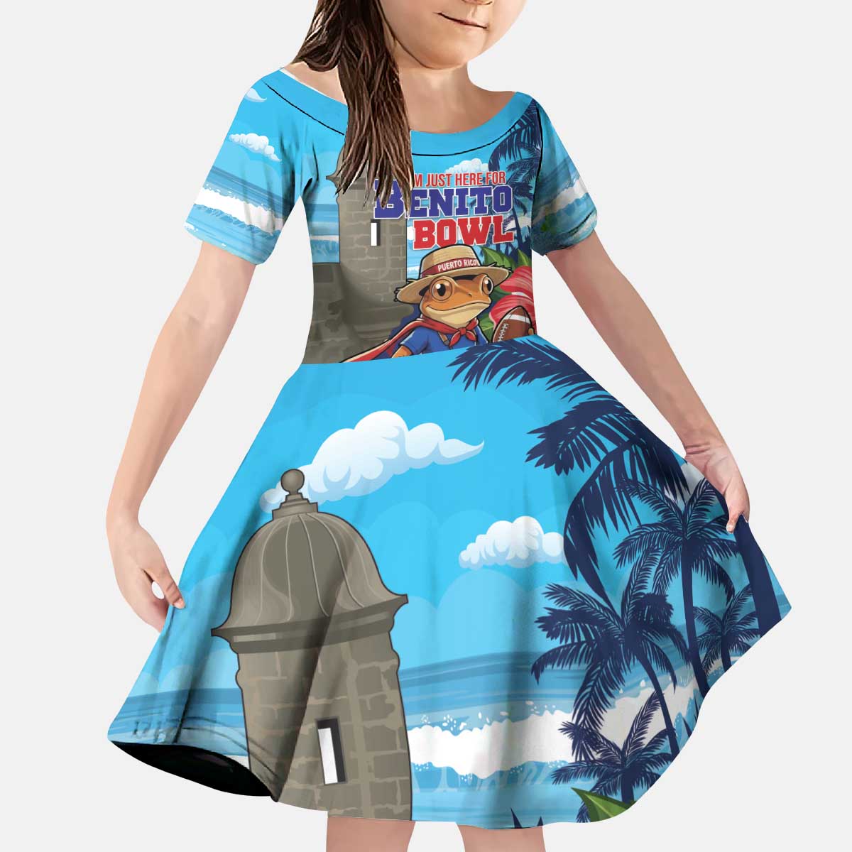 Puerto Rico Coquí Frog Kid Short Sleeve Dress Benito Bowl Halftime Show