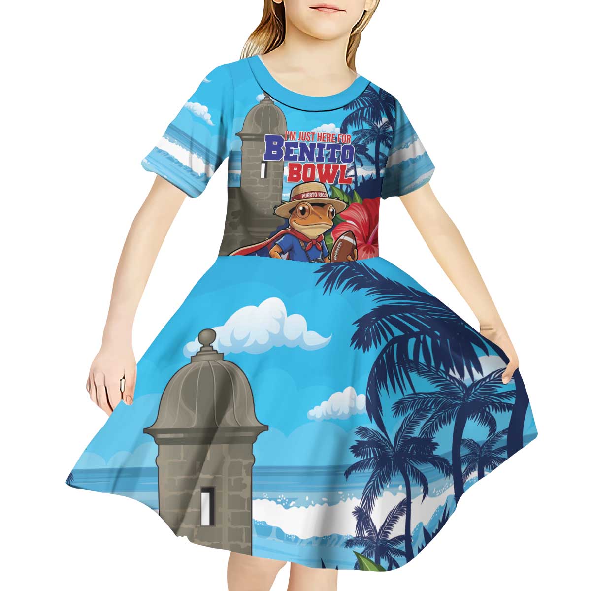 Puerto Rico Coquí Frog Kid Short Sleeve Dress Benito Bowl Halftime Show