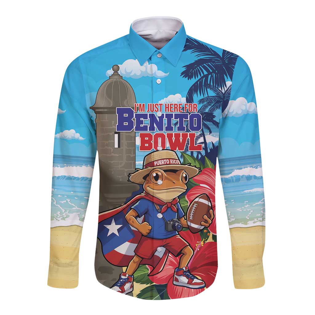 Puerto Rico Coquí Frog Long Sleeve Button Shirt Benito Bowl Halftime Show