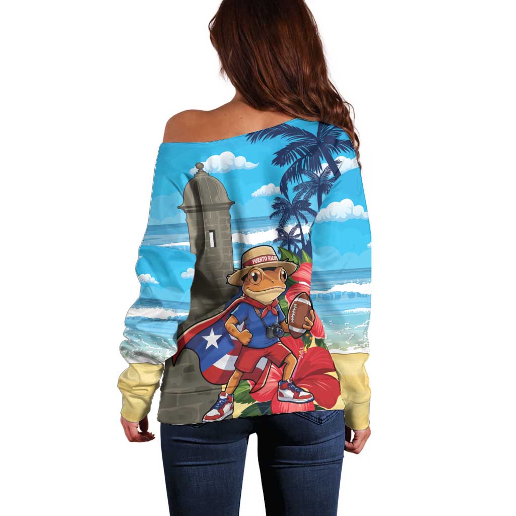 Puerto Rico Coquí Frog Off Shoulder Sweater Benito Bowl Halftime Show