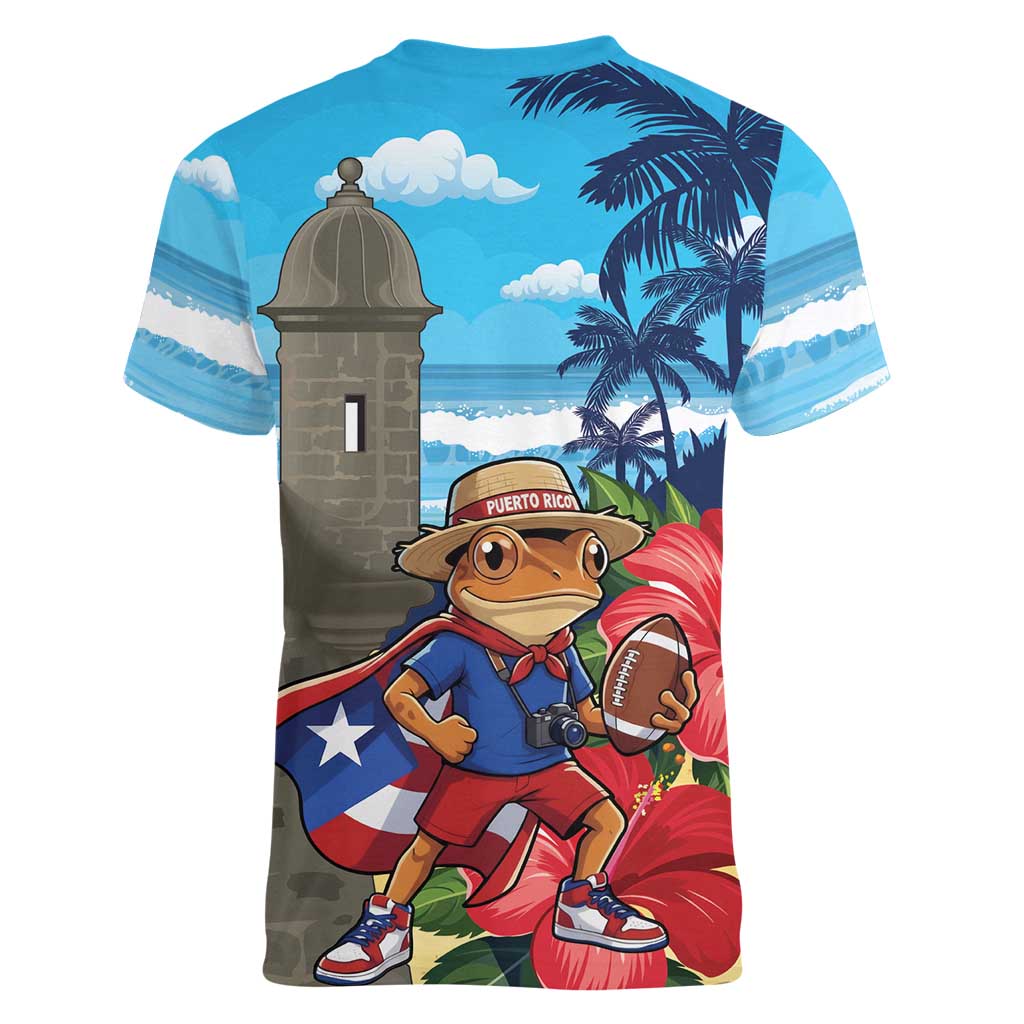 Puerto Rico Coquí Frog Women V-Neck T-Shirt Benito Bowl Halftime Show