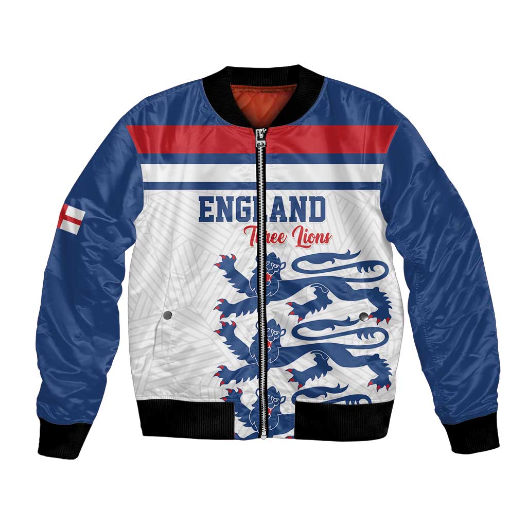 Custom England Three Lions Bomber Jacket Vintage Stripe Football Fan