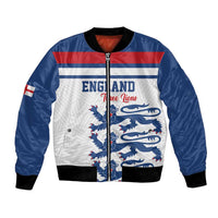 Custom England Three Lions Bomber Jacket Vintage Stripe Football Fan