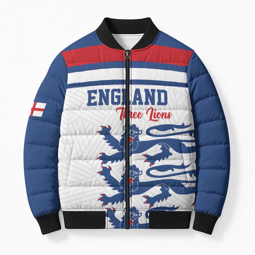 Custom England Three Lions Bomber Puffer Jacket Vintage Stripe Football Fan