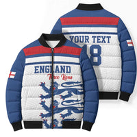 Custom England Three Lions Bomber Puffer Jacket Vintage Stripe Football Fan