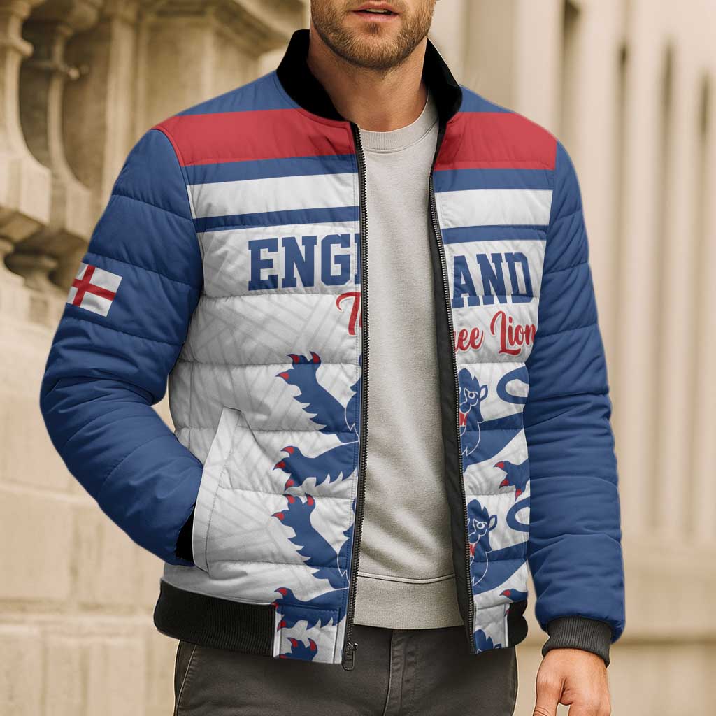 Custom England Three Lions Bomber Puffer Jacket Vintage Stripe Football Fan