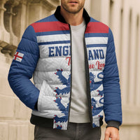 Custom England Three Lions Bomber Puffer Jacket Vintage Stripe Football Fan