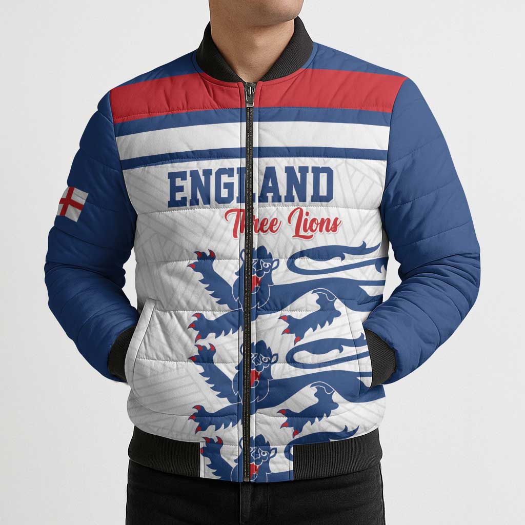 Custom England Three Lions Bomber Puffer Jacket Vintage Stripe Football Fan