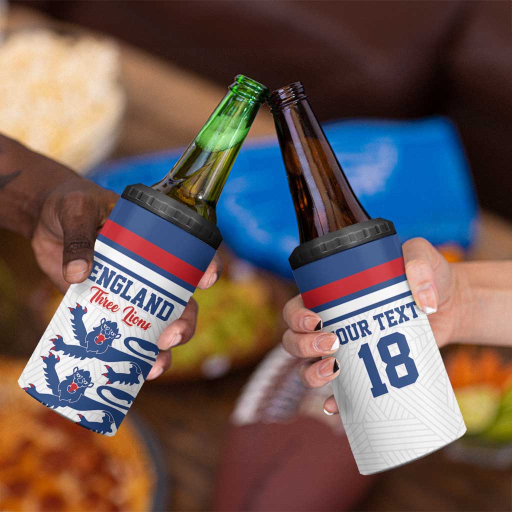Custom England Three Lions 4 in 1 Can Cooler Tumbler Vintage Stripe Football Fan