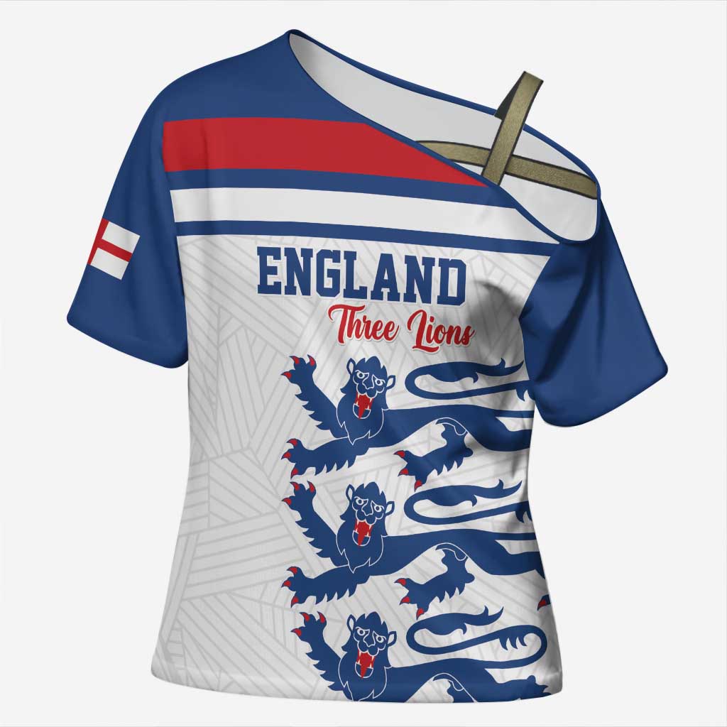 Custom England Three Lions Cross Shoulder Shirt Vintage Stripe Football Fan