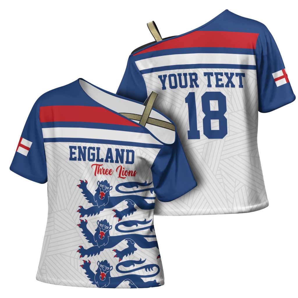 Custom England Three Lions Cross Shoulder Shirt Vintage Stripe Football Fan