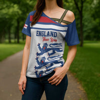 Custom England Three Lions Cross Shoulder Shirt Vintage Stripe Football Fan