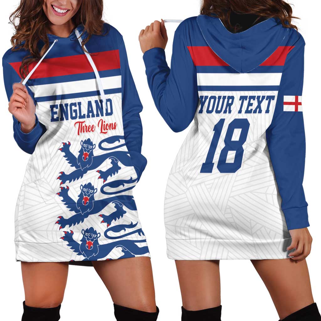 Custom England Three Lions Hoodie Dress Vintage Stripe Football Fan