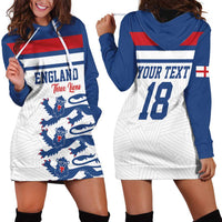 Custom England Three Lions Hoodie Dress Vintage Stripe Football Fan