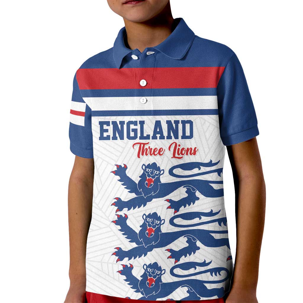 Custom England Three Lions Kid Polo Shirt Vintage Stripe Football Fan