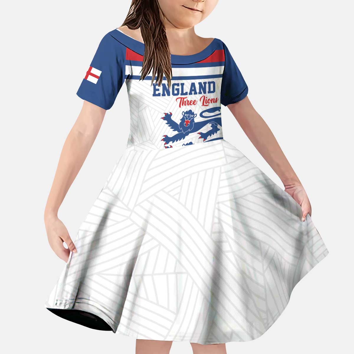 Custom England Three Lions Kid Short Sleeve Dress Vintage Stripe Football Fan