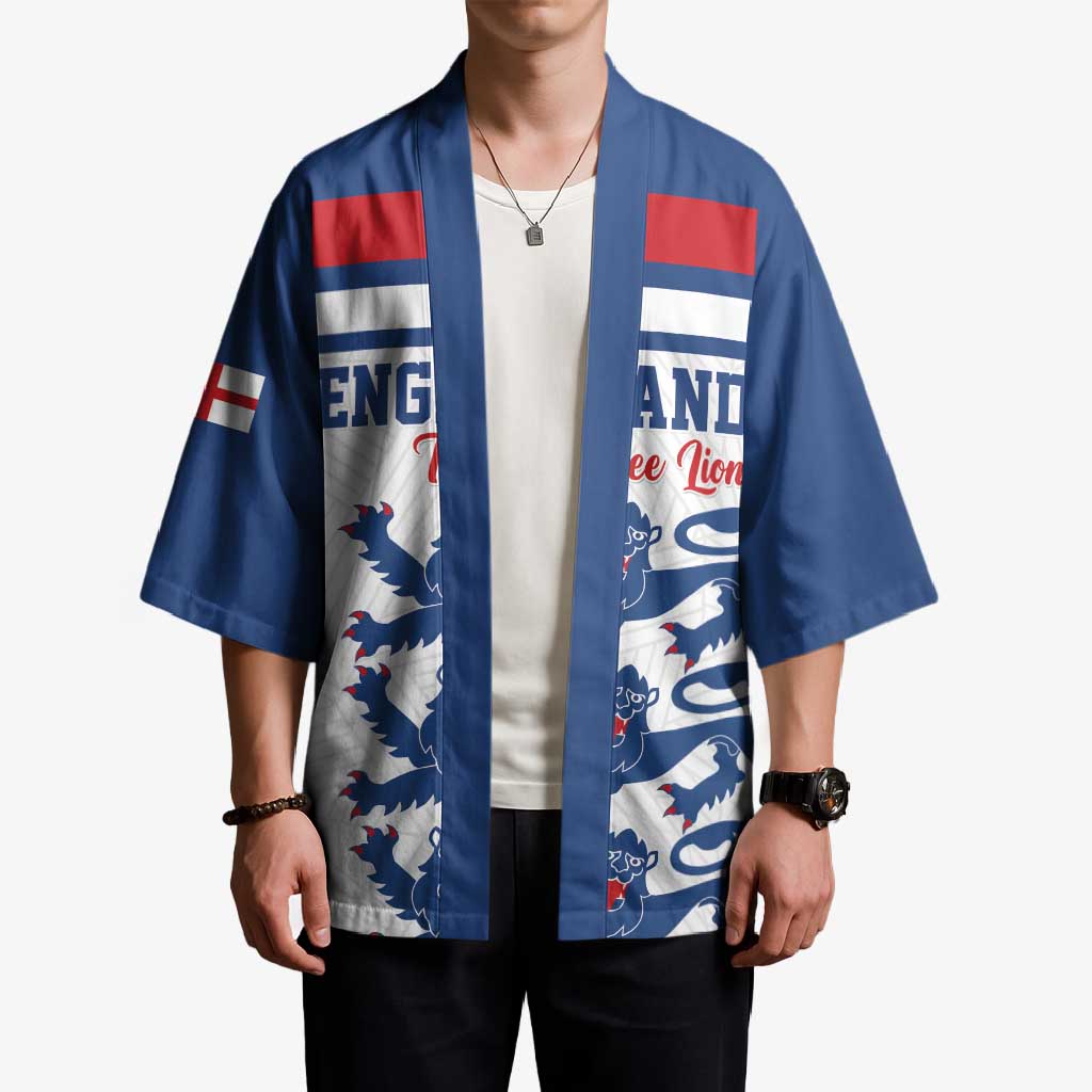 Custom England Three Lions Kimono Vintage Stripe Football Fan