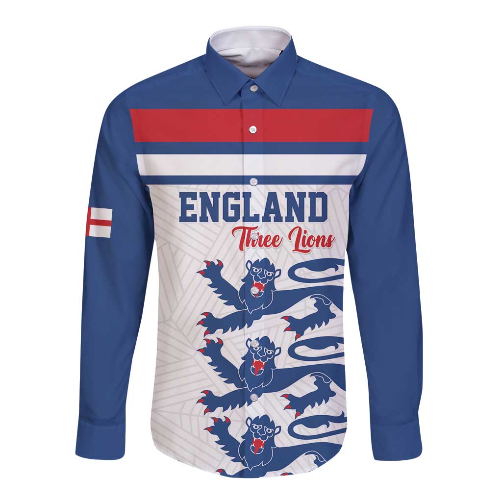Custom England Three Lions Long Sleeve Button Shirt Vintage Stripe Football Fan