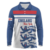Custom England Three Lions Long Sleeve Polo Shirt Vintage Stripe Football Fan