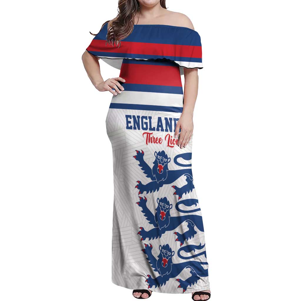 Custom England Three Lions Off Shoulder Maxi Dress Vintage Stripe Football Fan