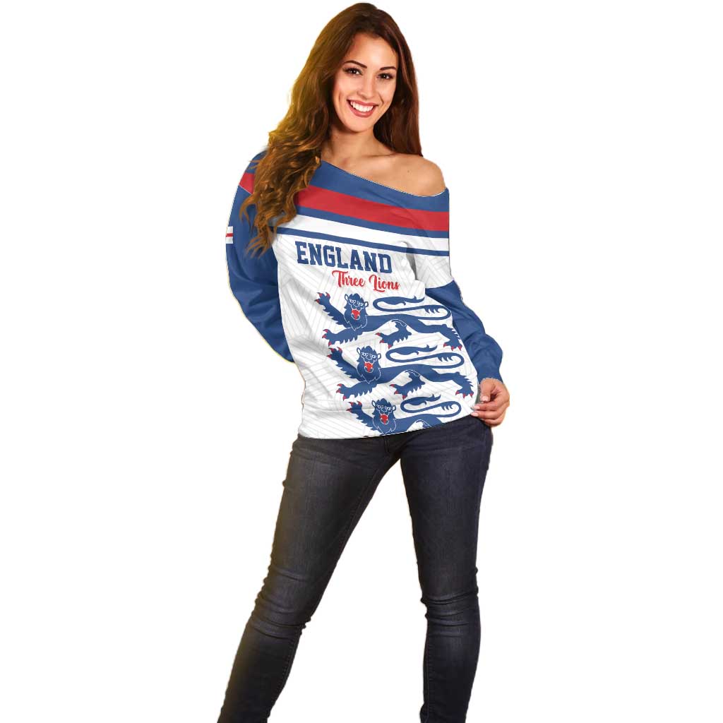 Custom England Three Lions Off Shoulder Sweater Vintage Stripe Football Fan