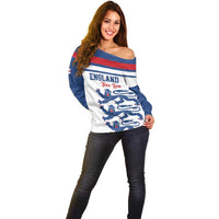 Custom England Three Lions Off Shoulder Sweater Vintage Stripe Football Fan