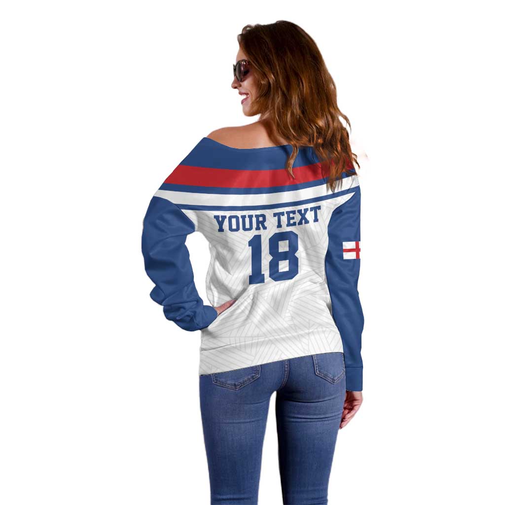 Custom England Three Lions Off Shoulder Sweater Vintage Stripe Football Fan