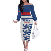 Custom England Three Lions Off The Shoulder Long Sleeve Dress Vintage Stripe Football Fan