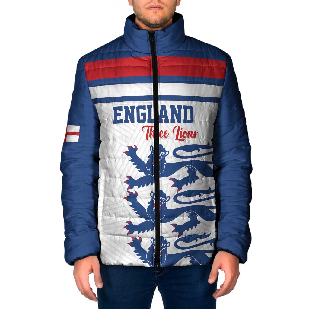 Custom England Three Lions Padded Jacket Vintage Stripe Football Fan