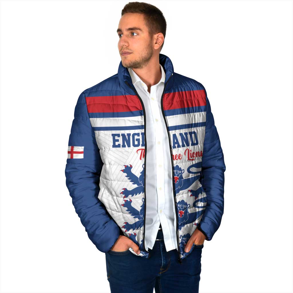 Custom England Three Lions Padded Jacket Vintage Stripe Football Fan