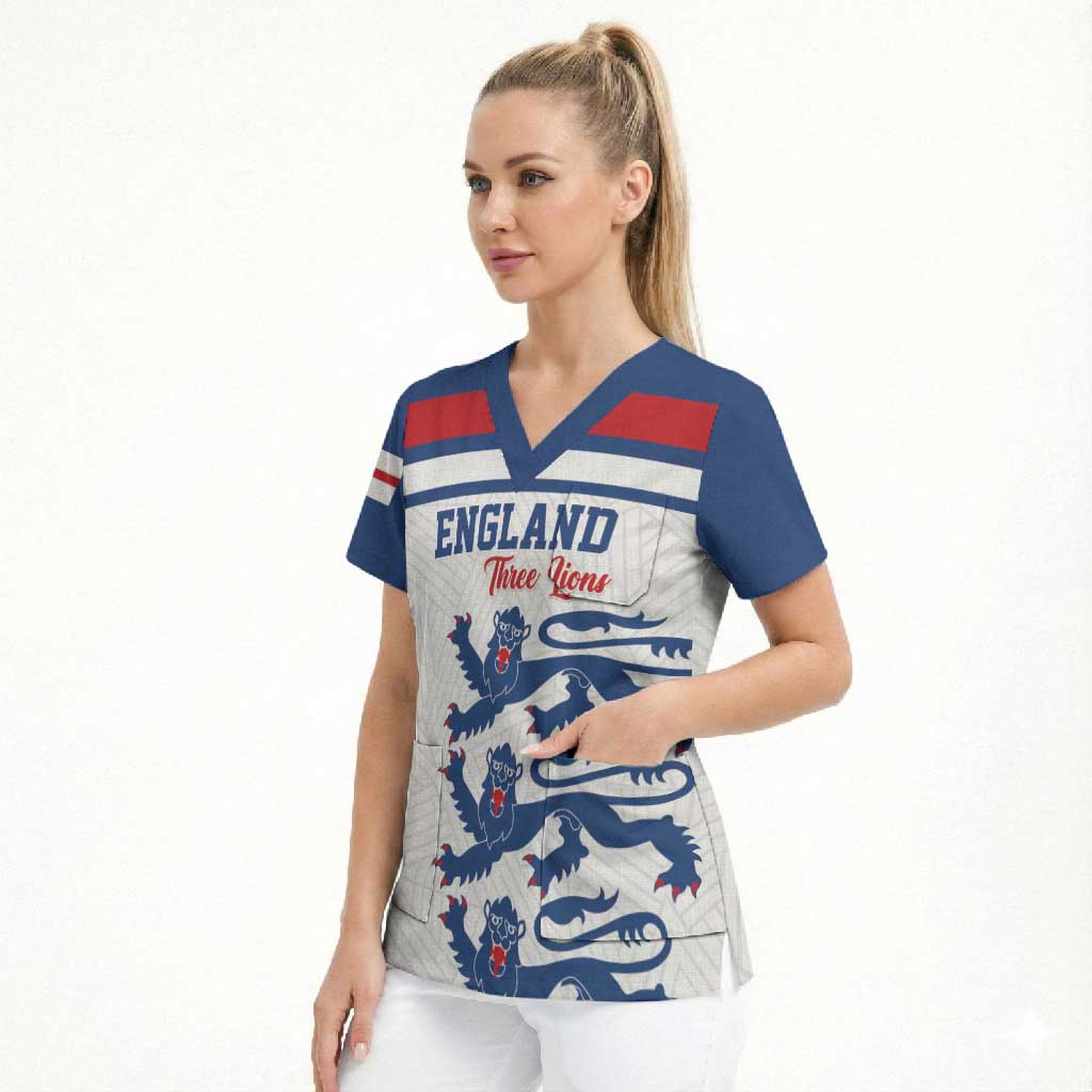 Custom England Three Lions Scrub Top Vintage Stripe Football Fan