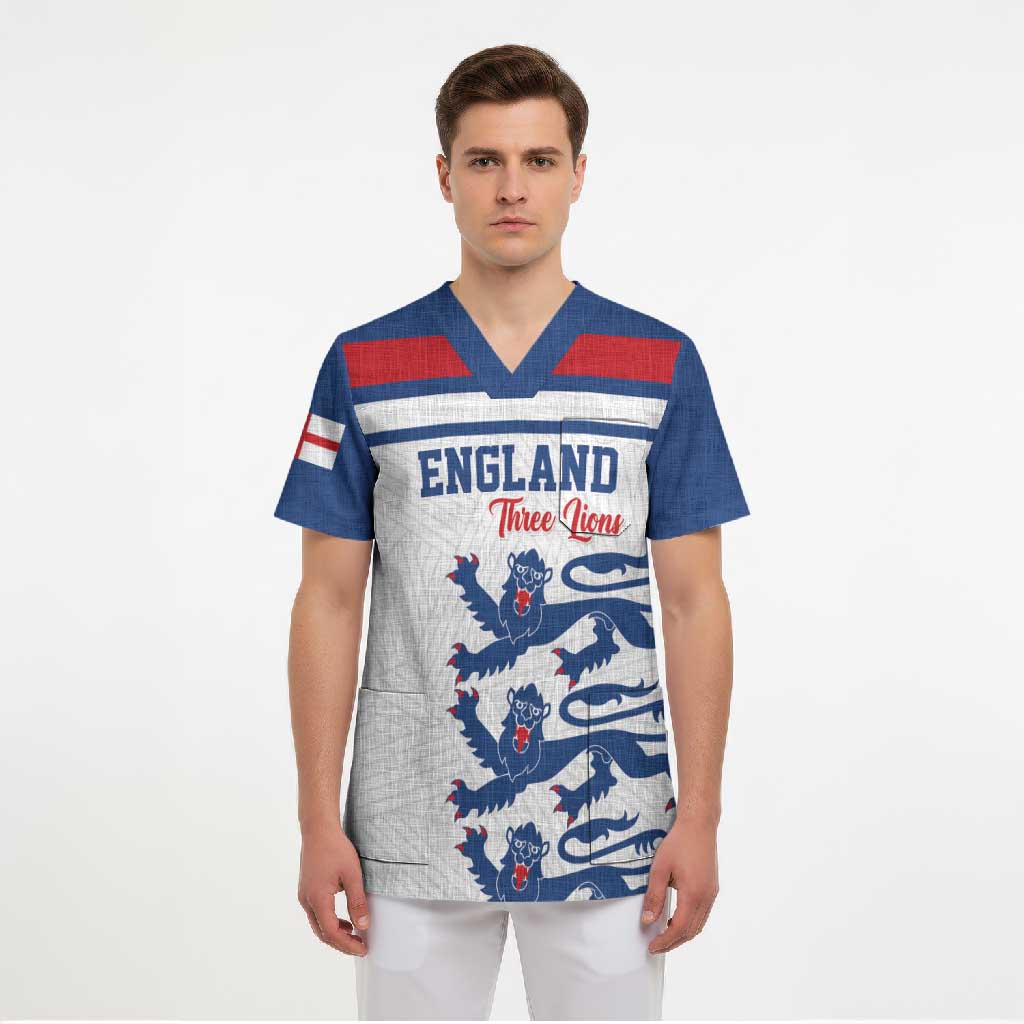 Custom England Three Lions Scrub Top Vintage Stripe Football Fan