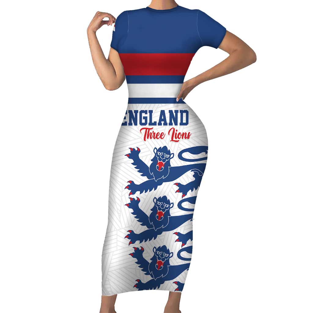 Custom England Three Lions Short Sleeve Bodycon Dress Vintage Stripe Football Fan