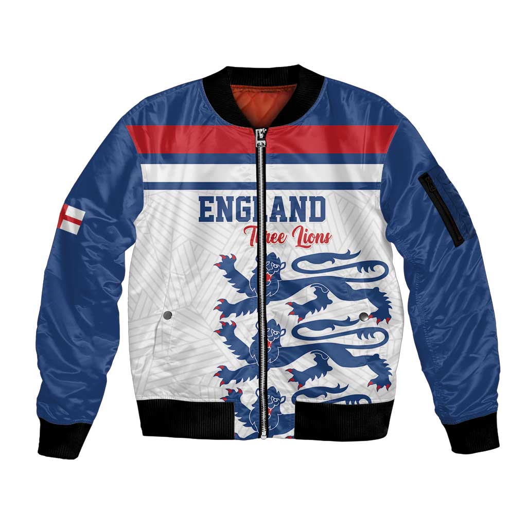 Custom England Three Lions Sleeve Zip Bomber Jacket Vintage Stripe Football Fan