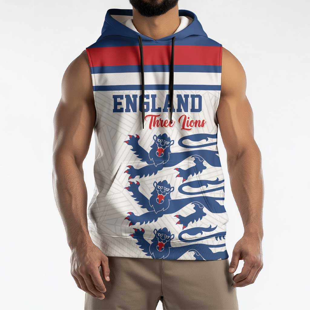 Custom England Three Lions Sleeveless Hoodie Vintage Stripe Football Fan
