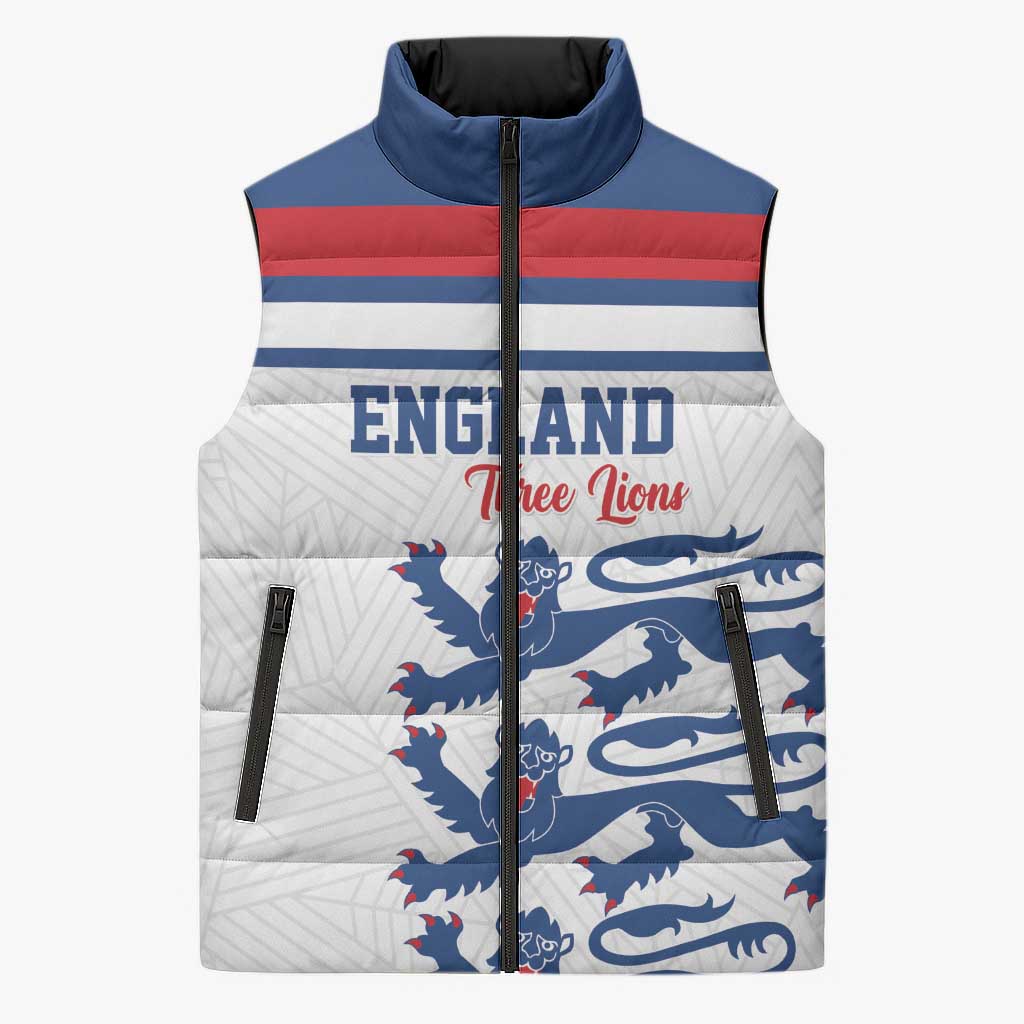 Custom England Three Lions Sleeveless Puffer Jacket Vintage Stripe Football Fan