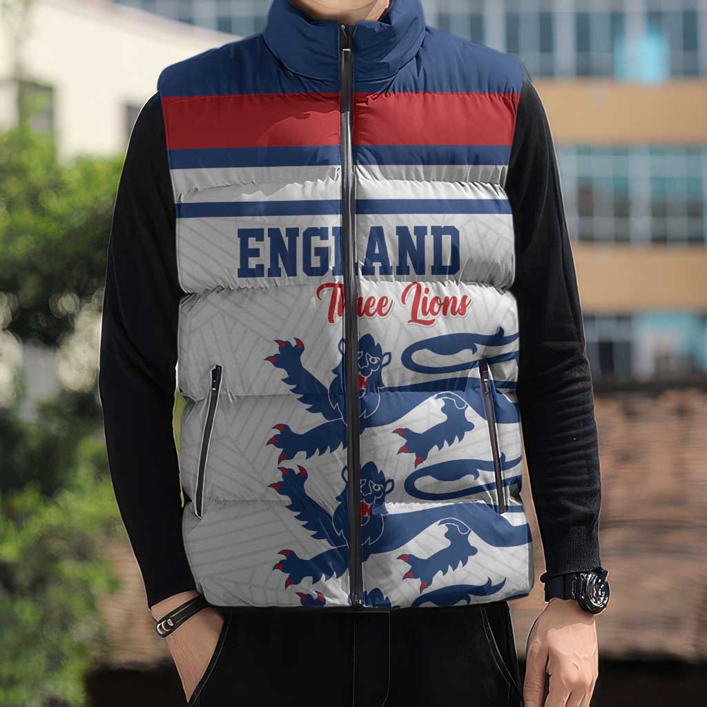 Custom England Three Lions Sleeveless Puffer Jacket Vintage Stripe Football Fan