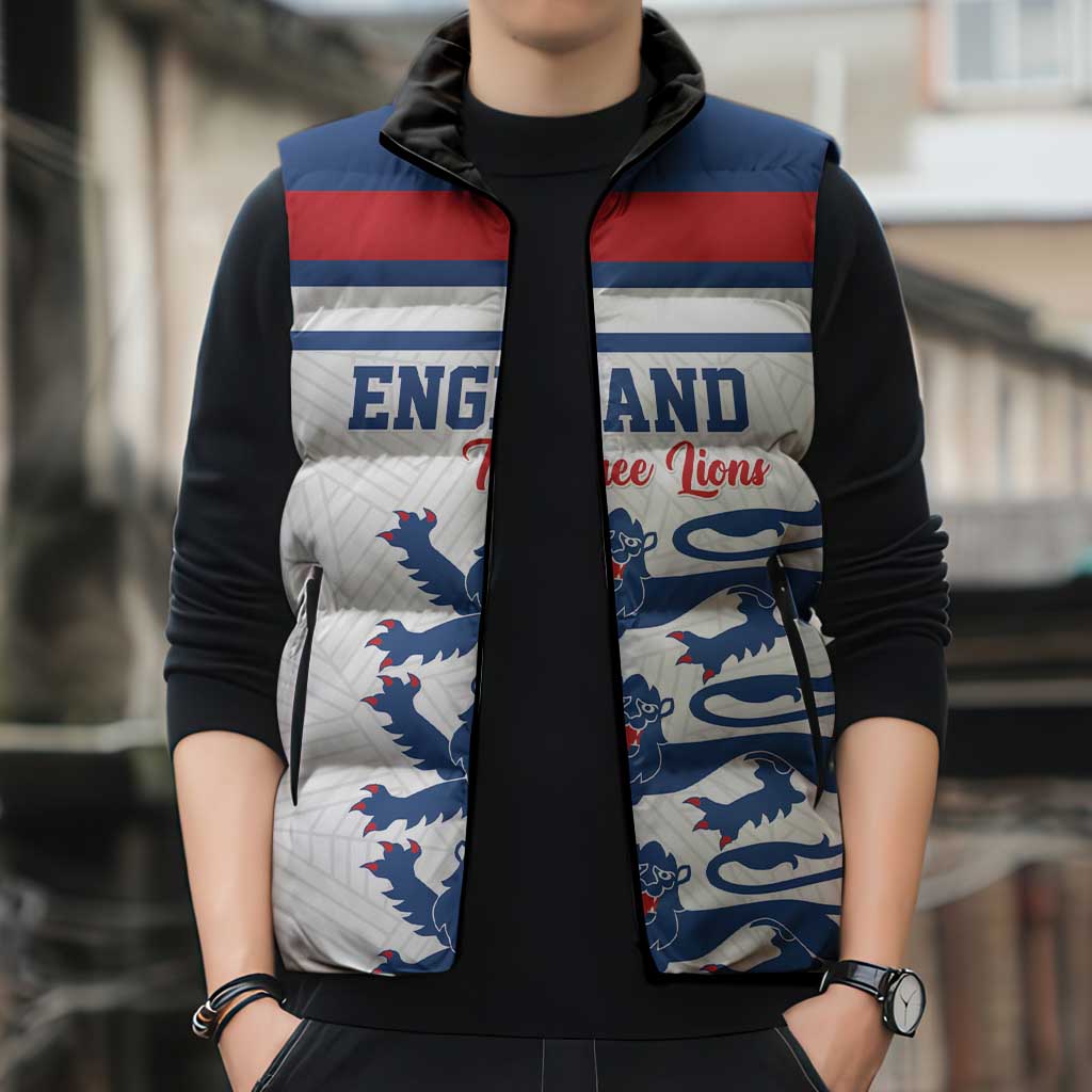 Custom England Three Lions Sleeveless Puffer Jacket Vintage Stripe Football Fan
