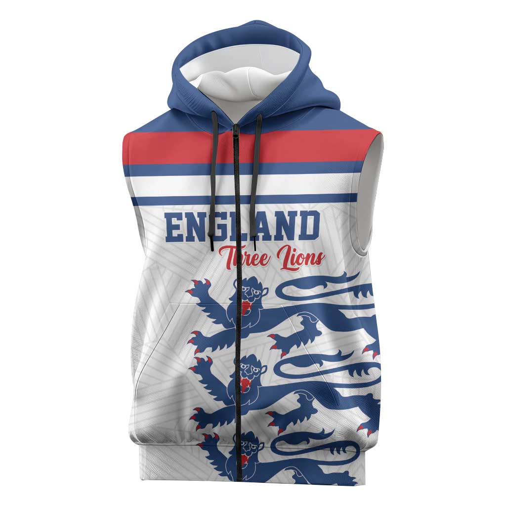 Custom England Three Lions Sleeveless Zip Hoodie Vintage Stripe Football Fan