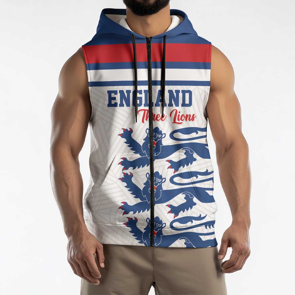 Custom England Three Lions Sleeveless Zip Hoodie Vintage Stripe Football Fan