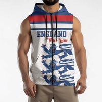 Custom England Three Lions Sleeveless Zip Hoodie Vintage Stripe Football Fan